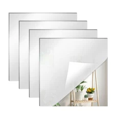 Quacc 4 PCS Self Adhesive Mirrors 8" x 8" Mirror Tiles, Acrylic Mirror Framel...