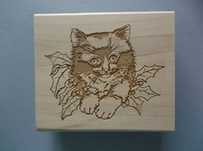 CREATIVE IMAGES RUBBER STAMPS CISTAMPS CAT IN HOLLY NEW wood STAMP CHRISTMAS