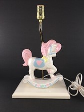 Ceramic Rocking Horse Nursery Lamp On Painted Wood Fiber Base Approx 15  Tall