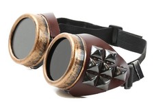 Steampunk Victorian Studded Brown Leather Welding Copper Goggles Punk Goth