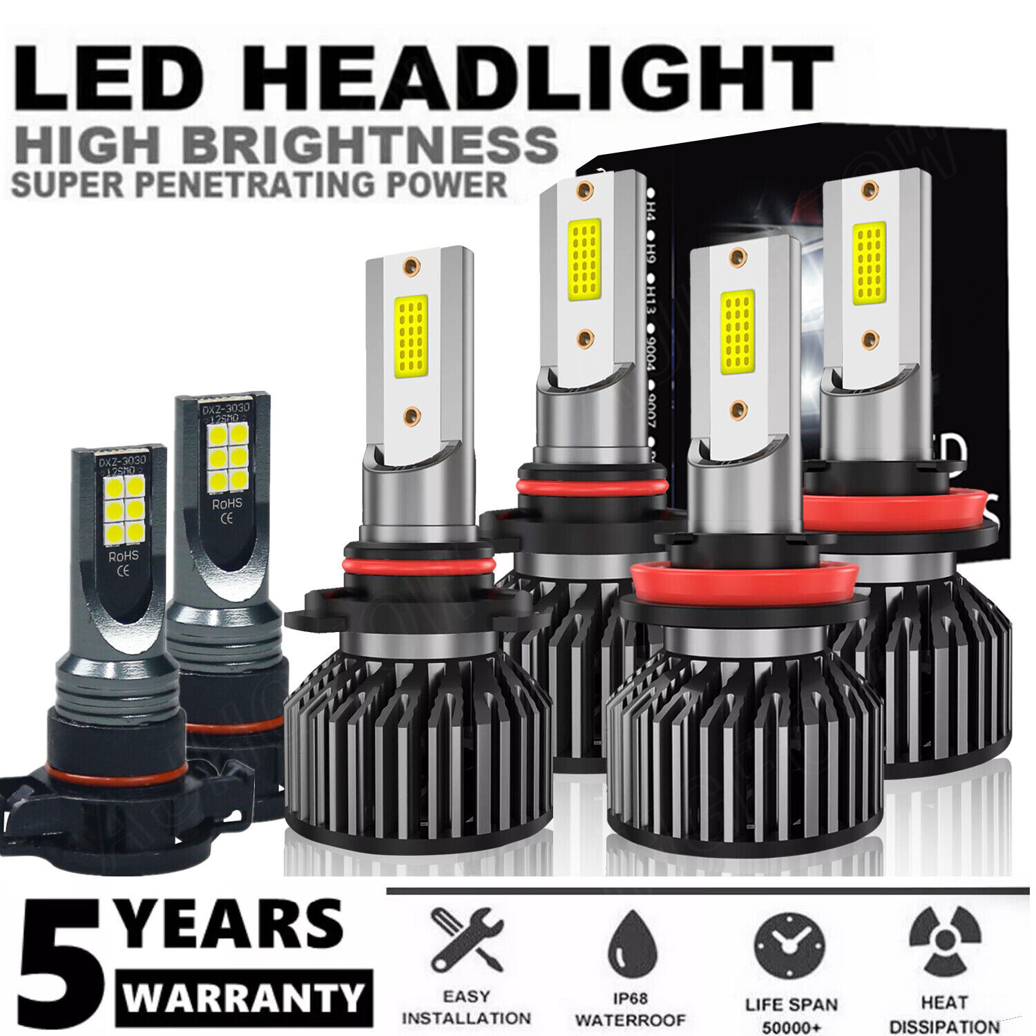 LED Headlight + Fog Light 6x Bulbs Combo Kit For Chevy Suburban Tahoe 2007-2014