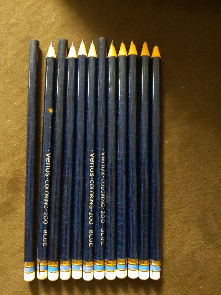 12 VINTAGE VENUS BLUE BAND COLORING PENCILS #200 Blue NEW LOOSE