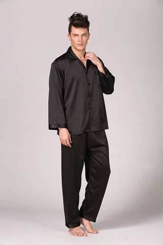 Men's Silk Satin Pajamas Pyjamas Set Long Sleeve Sleepwear Pijama Nightwear - Bild 16 von 50
