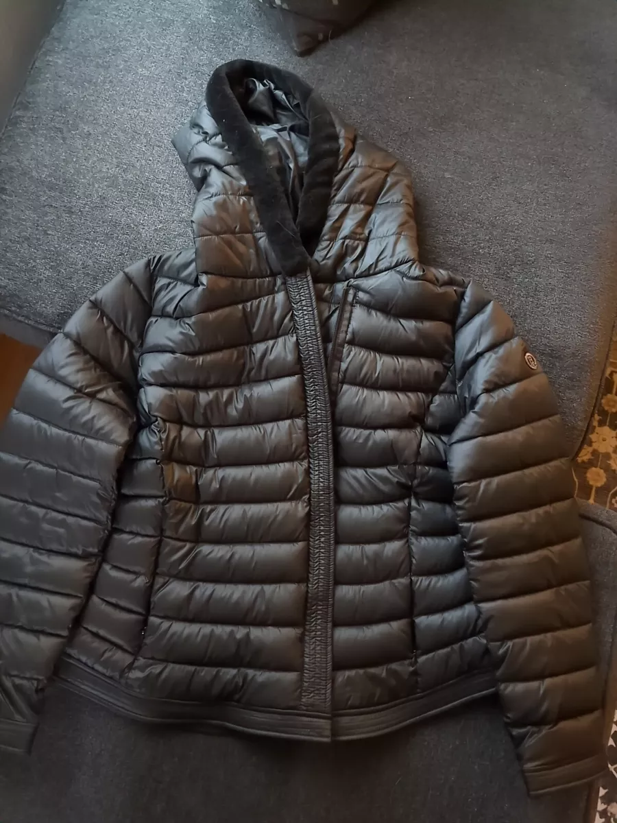 Bernardo EcoPlume Lust Jacket with Faux Fur Trim Women s Large Black Puffer Coat