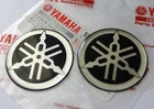 2 x 45mm YAMAHA TUNING FORK BLACK/SILVER GEL DECAL STICKER BADGE LOGO *UK STOCK*