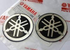 2 x 45mm YAMAHA TUNING FORK BLACK/SILVER GEL DECAL STICKER BADGE LOGO *UK STOCK*