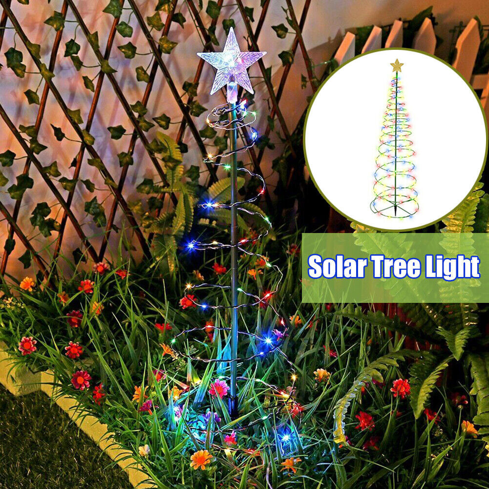 Solar Powered LED Spiral Christmas Tree Lights 8 Modes Outdoor Garden