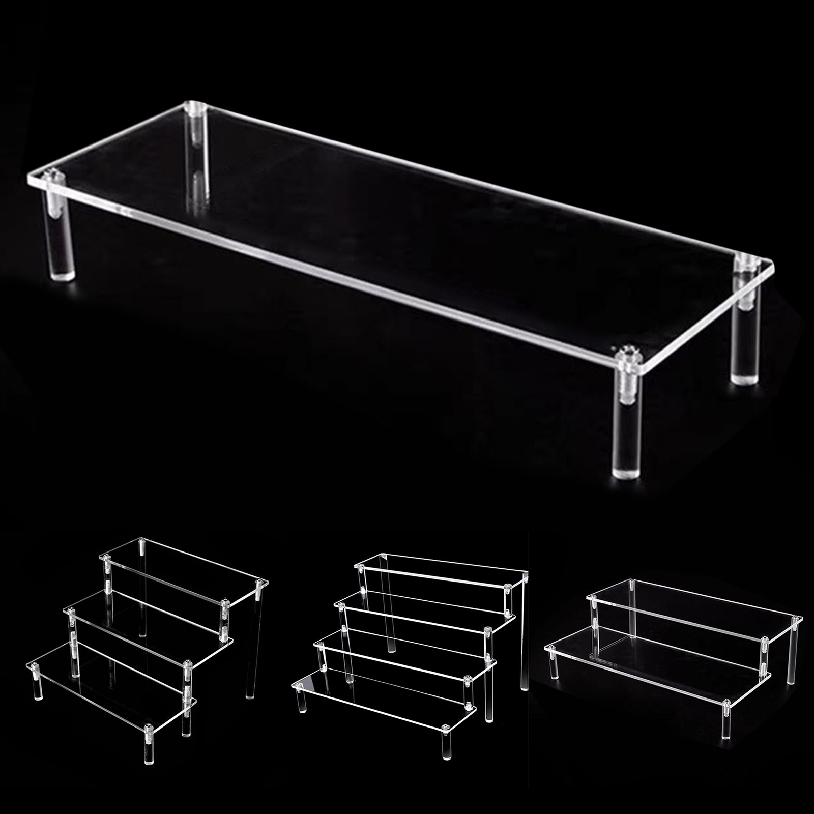 Acrylic Display Riser Clear Perfume Stand Storage Shelf Dessert Rectangular Rack