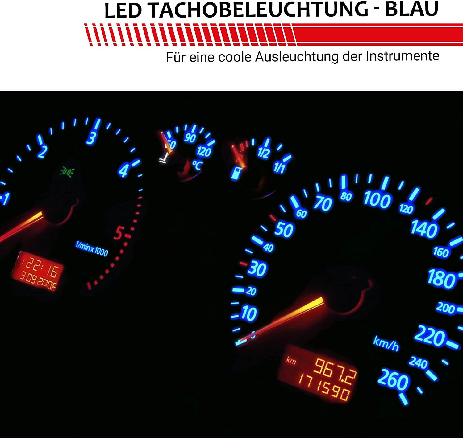 Kit LED Bleu Haute Puissance Pour éclairage Du Compteur De Vitesse Mercedes Classe E S210/W210 – Neuf, Marque Recambo