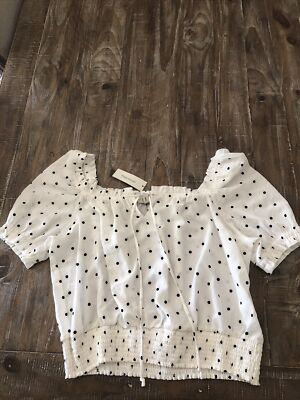 Francesca's june & hudson Mila Polka Dot Smocked Blouse White XL