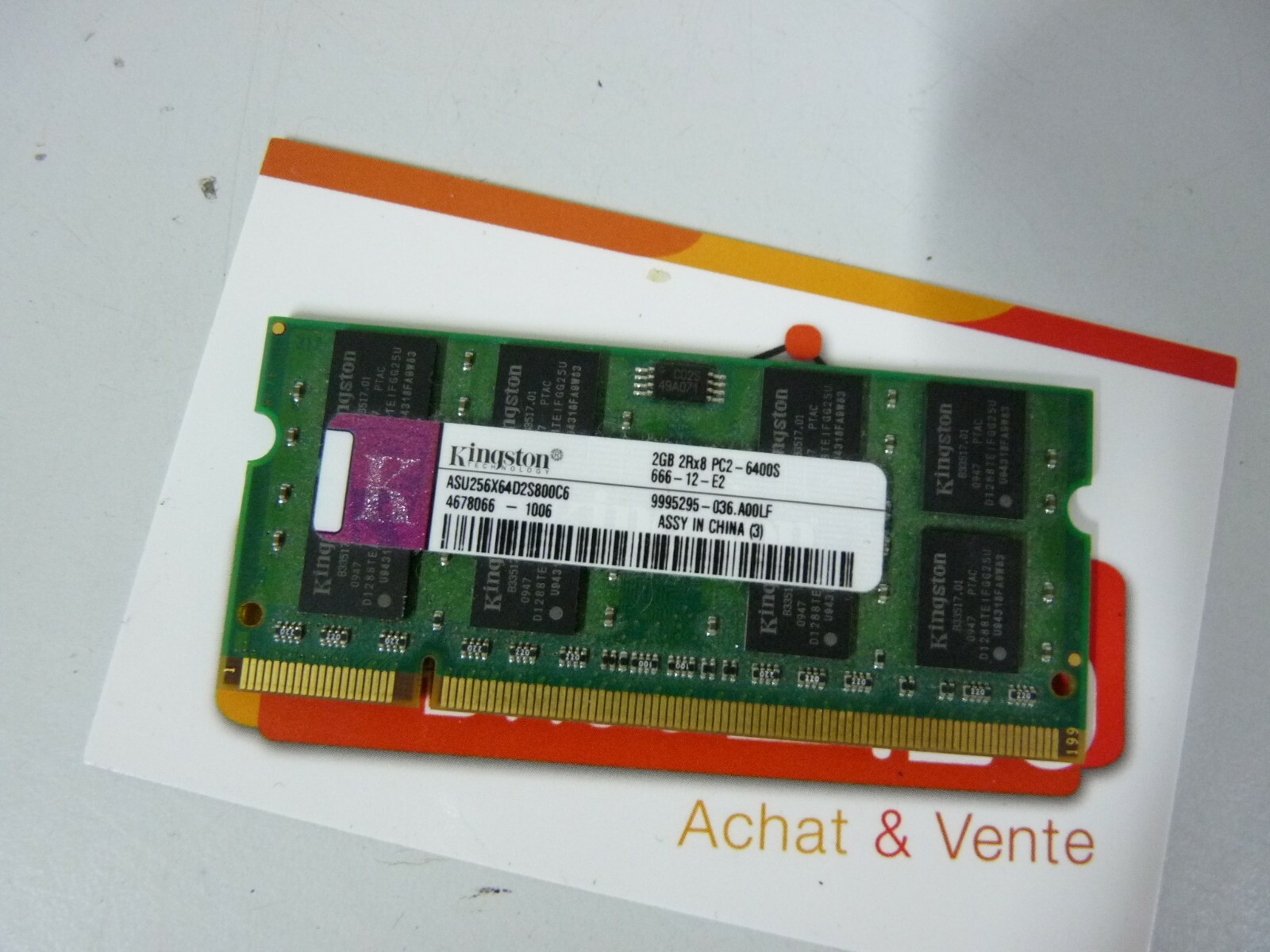 Kingston - Ram - MÉMOIRE ASU256X64D2S800C6 2GB DDR3 - Fonctionne