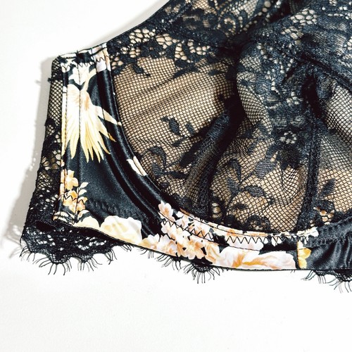 City Chic Bra Sz 16c Black Satin Lace Yellow Flower Underwire Lingerie NWT (t14) - Picture 5 of 17