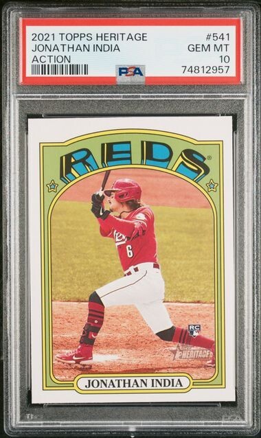 2021 Topps Heritage #541 Jonathan India RC SP Action PSA 10 Gem Mint Pop 10