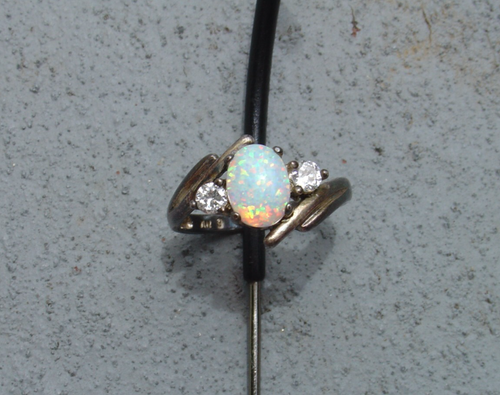 Anillo de plata esterlina de colección para mujer imitación ópalo y circonita cúbica talla 6 - Imagen 4 de 4