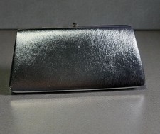 Vintage Silver Metallic Clutch Purse Handbag Evening Bag Hidden Chain Link Strap