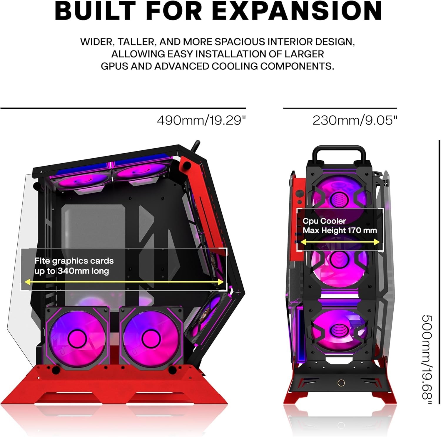 KEDIERS PC Case Red ATX Mid Tower Tempered Glass Gaming Computer 3