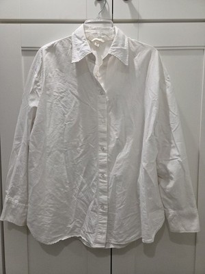 H&M Womens White Cotton Button Down Shirt Long Sleeve Oversized M Fits to XXL