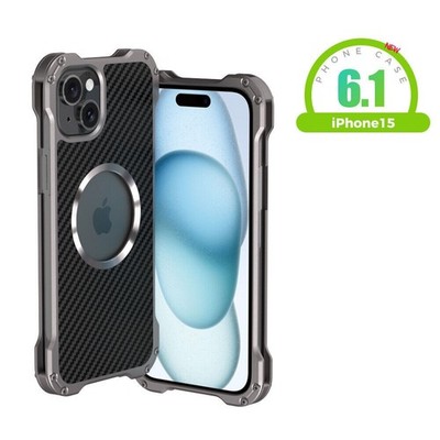 Metal Carbon Fiber Hard Case Support Magsafe Charger for iPhone 15 Pro Plus Max
