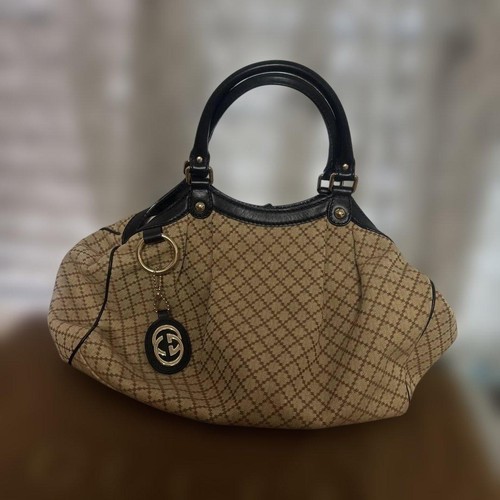 Gucci Sukey Diamante Canvas Leather 211944 Brown Handbag