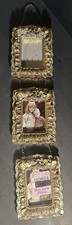 VTG 3-Piece Hanging Gold Color Picture Frame 2.5" x 3.5" Roses Ruffles Ribbon