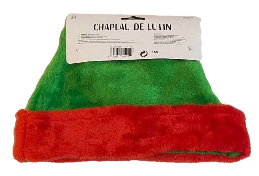 Sombrero de Elfo Rojo y Verde de Peluche Navidad Vacaciones Elegante Disfraz Accesorio Foto 2 de 2