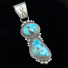Beautiful Blue Kingman Turquoise Pendant 5 Navajo Sterling Silver Tom Lewis