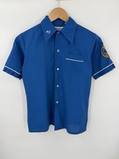 Vintage 70s King Louie Bowling Shirt Kids 14 Dagger Collar Blue Brunswick Award