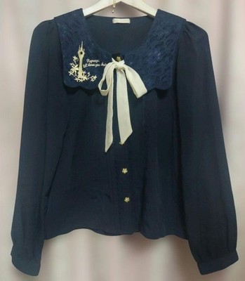 Disney Rapunzel Embroidered Navy Long Sleeve Shirt -axes femme POETIQUE