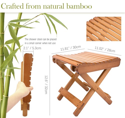LOYPP Folding Bamboo Stool for Shower, Leg Shaving and Foot Rest, Natural Bam... - Picture 6 of 7