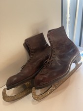 Vintage Leather Ice Skates - Uk Size 9.5 WERKE & REMSCHEID Polar Brown 1950s