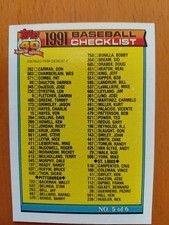 1991 Topps Baseball Checklist #656 Error Non Glowback Variation (#348 Palacios)