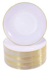 100Pieces White with Gold Rim Plastic Plates - 7.5inch Disposable Gold Salad/...