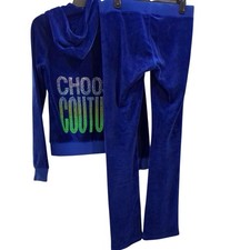 Rare Y2K Juicy Couture Blue Velour Mc Bling Rhinestone Tracksuit