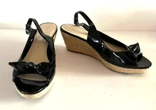Merona Black Patent Leather Jute Platform Slingback Peeptoe Shoes~~Size 10 M