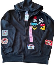 Mickey And Minnie Mouse Zip Up Black Patch Hoodie Small NWT