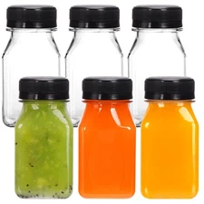 Moretoes 6pcs 4oz Plastic Juice Shot Bottles with Caps, Clear Empty Reusable ...