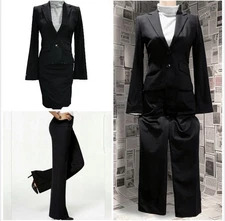 Club Monaco Black Pinstripe Lined Stretch Wool Pant Skirt Suit Women Sizes 0, 2