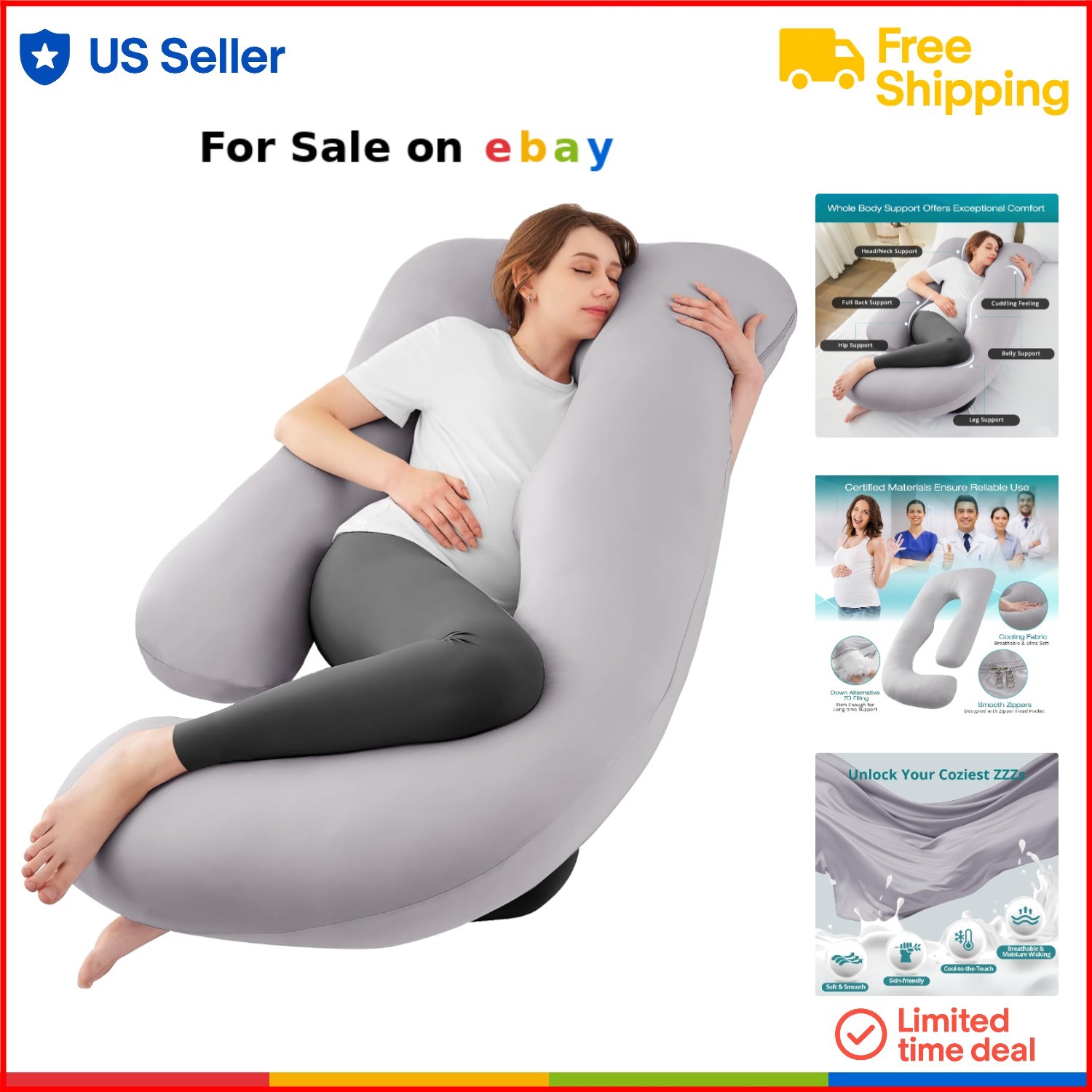 Cooling U-Shaped Pregnancy Pillow for Full Body Maternity Support