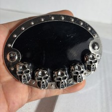 Oval 3D Skull Head Belt Buckle Black  Silver Tone Metal Motorcycle Riding Wear