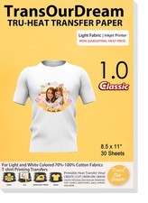 30 Sheets Heat Transfer Paper Light White Fabric HTV Vinyl Inkjet 8.5x11 Inch