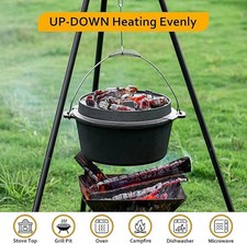 8 Quart Pre Seasoned Cast Iron Dutch Oven with Skillet Lid  Rack for Camping BBQ