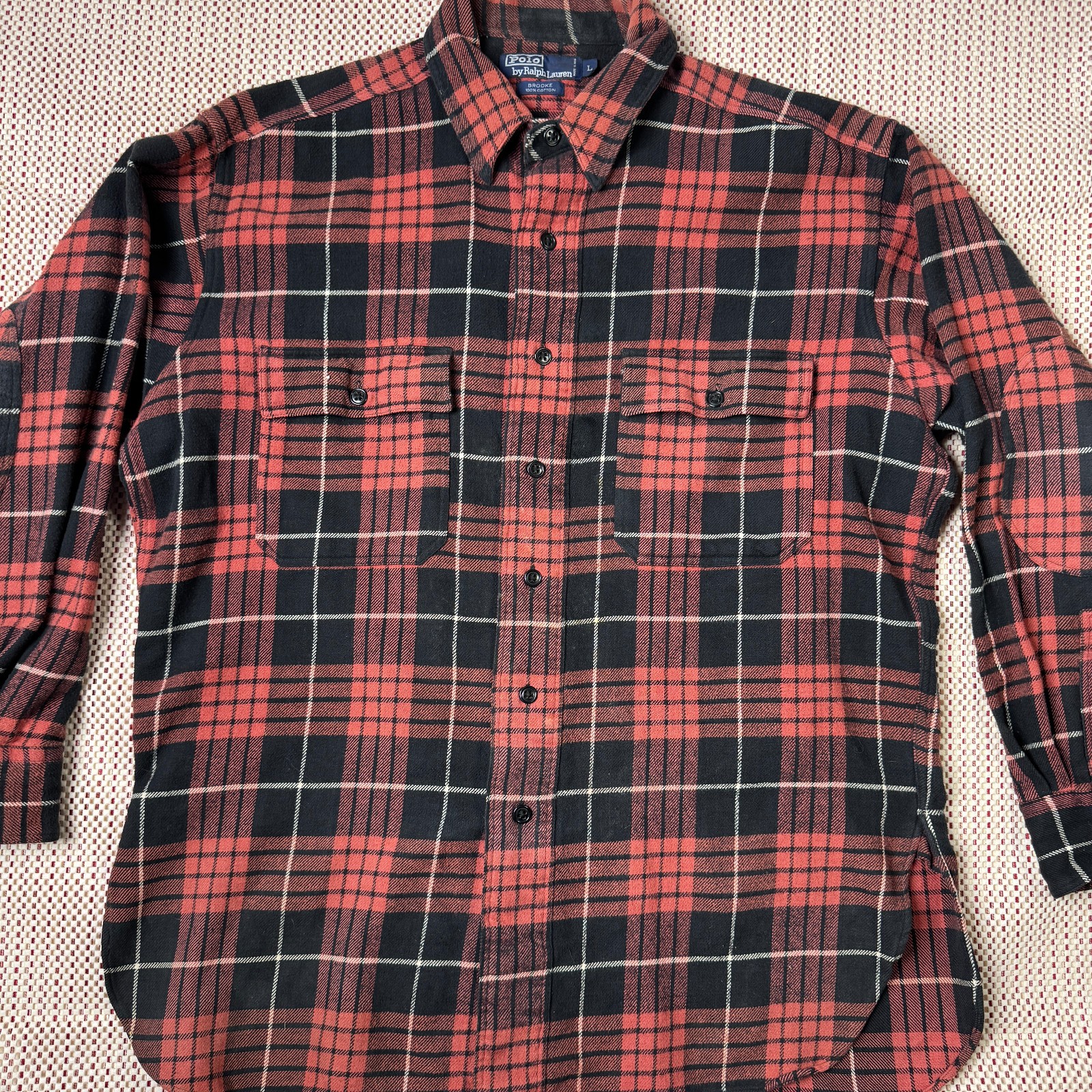 Polo by Ralph Lauren Brooke Flannel Shirt L Red Black Plaid 100% Cotton