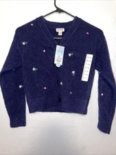 Cat  Jack Girls Navy Floral Embroidered Long Sleeve Sweater Cardigan M 8 