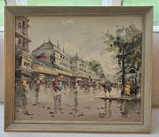 ORIGINAL ANTONIO DEVITY STUDIO PARIS MARKET ST OIL CANVAS PAINTING SIGNED 23"
