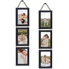QUTREY 4x6 Collage Picture Frames Black, 6 Openings Vertical Hanging Photo Fr...