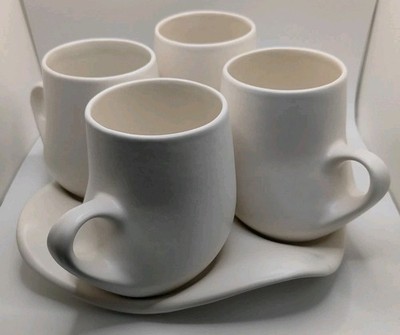 Set of 4 With Tray Peter Saenger Porcelain Design 1 Mugs White