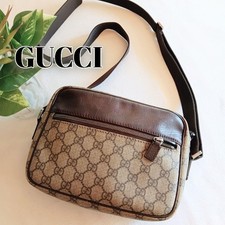 GUCCI 002058 GG Shoulder Camera Bag PVC Leather Brown Vintage Logo From Japan