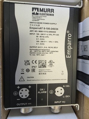 Murr Elektronik- 9000-11112-2062020 Power Supply, 100-240 VAC, 24 VDC, 8 Amps