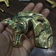 AntiqueSolid Brass Horse Head Handle Styled Wooden Style Walking Stick Cane Gift