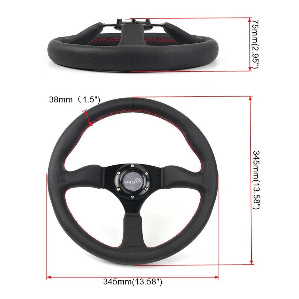 Genuine Leather 14“Steering Wheel w/Horn + Hub Adapter 170H For Dodge Chevy GM Foto 2 de 4